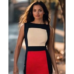 Calvin Klein Ponte Knit Color Block Dress Sleeveless Crew Black Size Medium 8